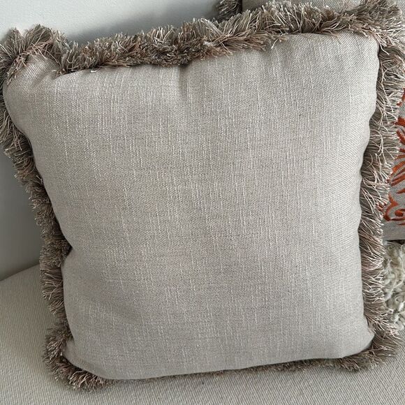 Custom-made Fringed Embroidered Decorative Accent Pillow’s (2) 22”x22” - Picture 4 of 5